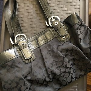 Coach Soho Pleated Signature Black Canvas Tote